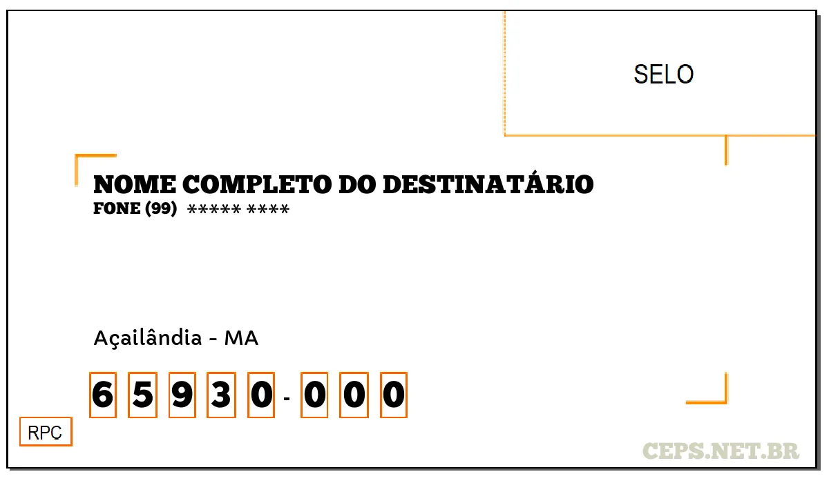 CEP AÇAILÂNDIA - MA, DDD 99, CEP 65930000, , BAIRRO .