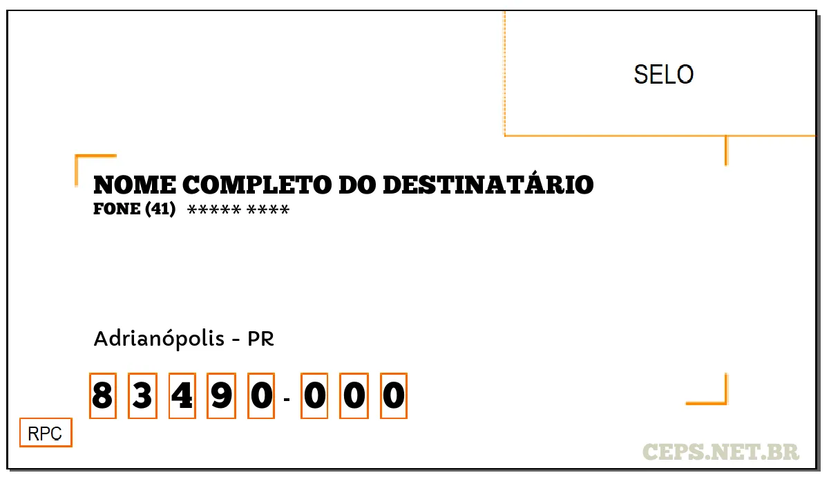 CEP ADRIANÓPOLIS - PR, DDD 41, CEP 83490000, , BAIRRO .