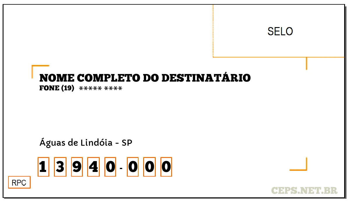 CEP ÁGUAS DE LINDÓIA - SP, DDD 19, CEP 13940000, , BAIRRO .