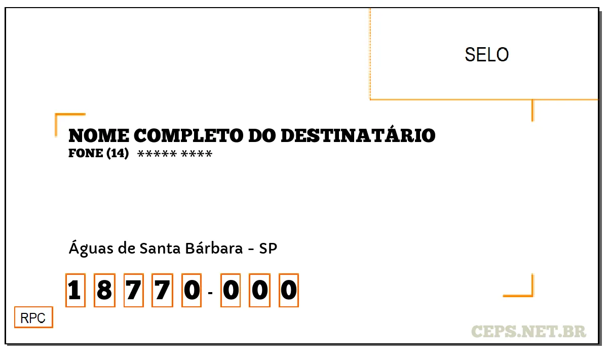 CEP ÁGUAS DE SANTA BÁRBARA - SP, DDD 14, CEP 18770000, , BAIRRO .