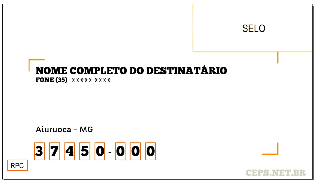 CEP AIURUOCA - MG, DDD 35, CEP 37450000, , BAIRRO .