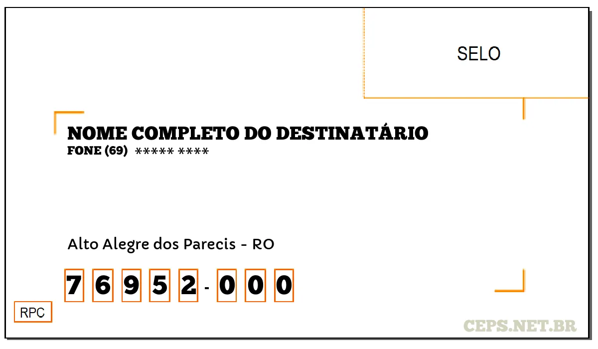 CEP ALTO ALEGRE DOS PARECIS - RO, DDD 69, CEP 76952000, , BAIRRO .