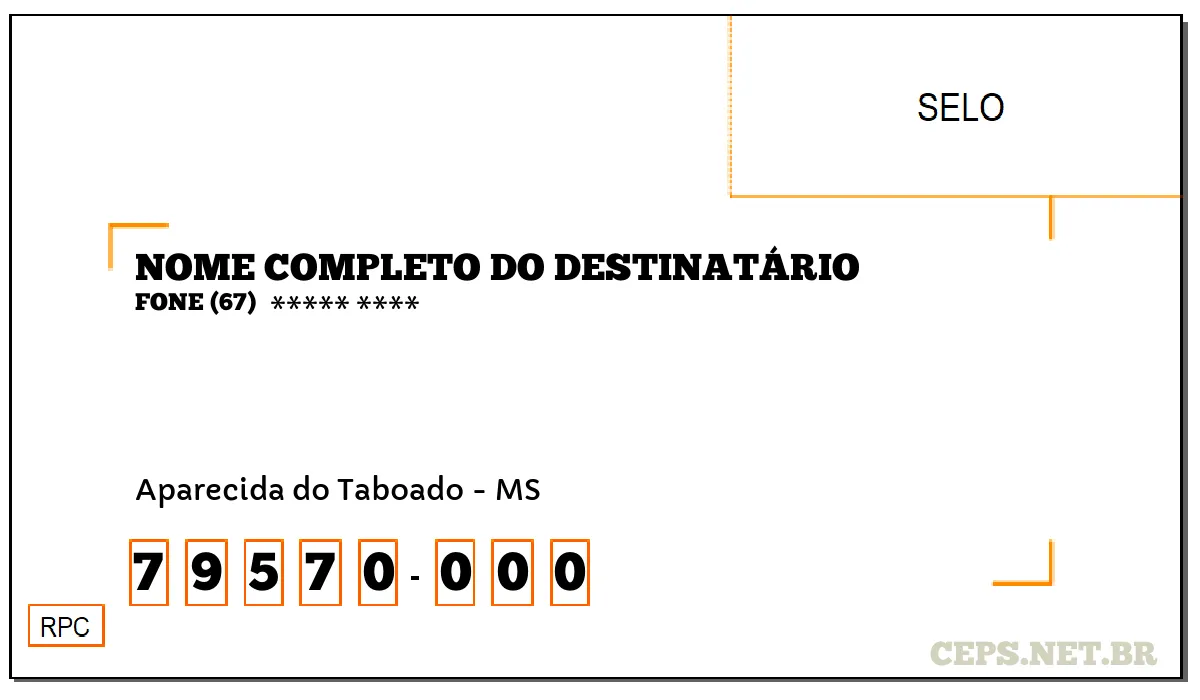 CEP APARECIDA DO TABOADO - MS, DDD 67, CEP 79570000, , BAIRRO .