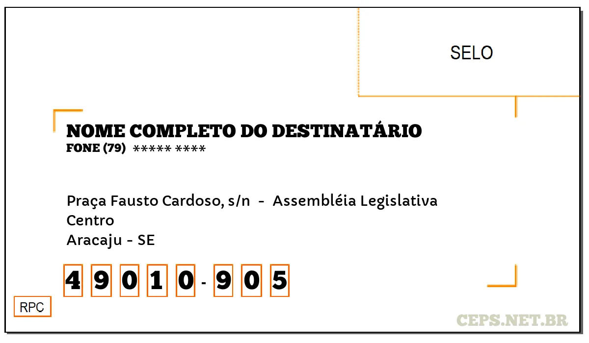 CEP ARACAJU - SE, DDD 79, CEP 49010905, PRAÇA FAUSTO CARDOSO, S/N , BAIRRO CENTRO.