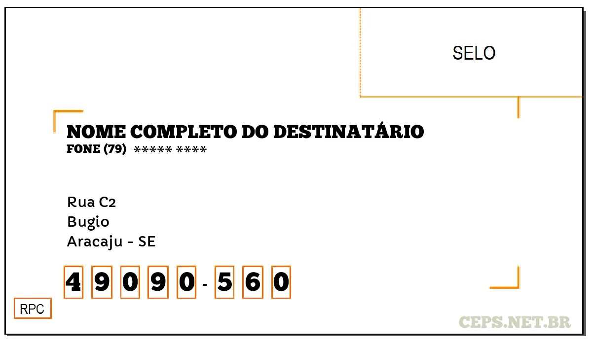 CEP ARACAJU - SE, DDD 79, CEP 49090560, RUA C2, BAIRRO BUGIO.