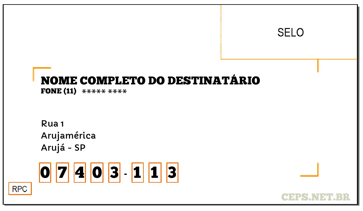 CEP ARUJÁ - SP, DDD 11, CEP 07403113, RUA 1, BAIRRO ARUJAMÉRICA.