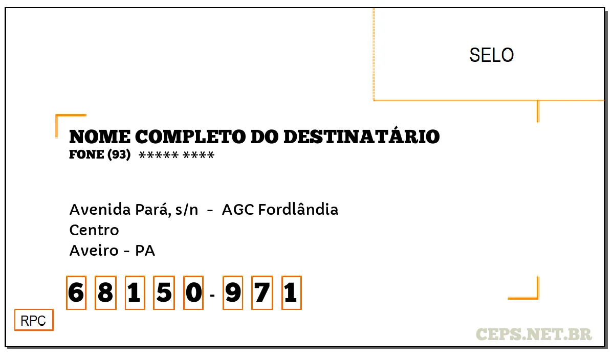 CEP AVEIRO - PA, DDD 93, CEP 68150971, AVENIDA PARÁ, S/N , BAIRRO CENTRO.