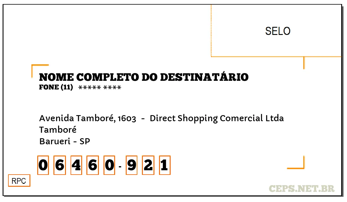 CEP BARUERI - SP, DDD 11, CEP 06460921, AVENIDA TAMBORÉ, 1603 , BAIRRO TAMBORÉ.