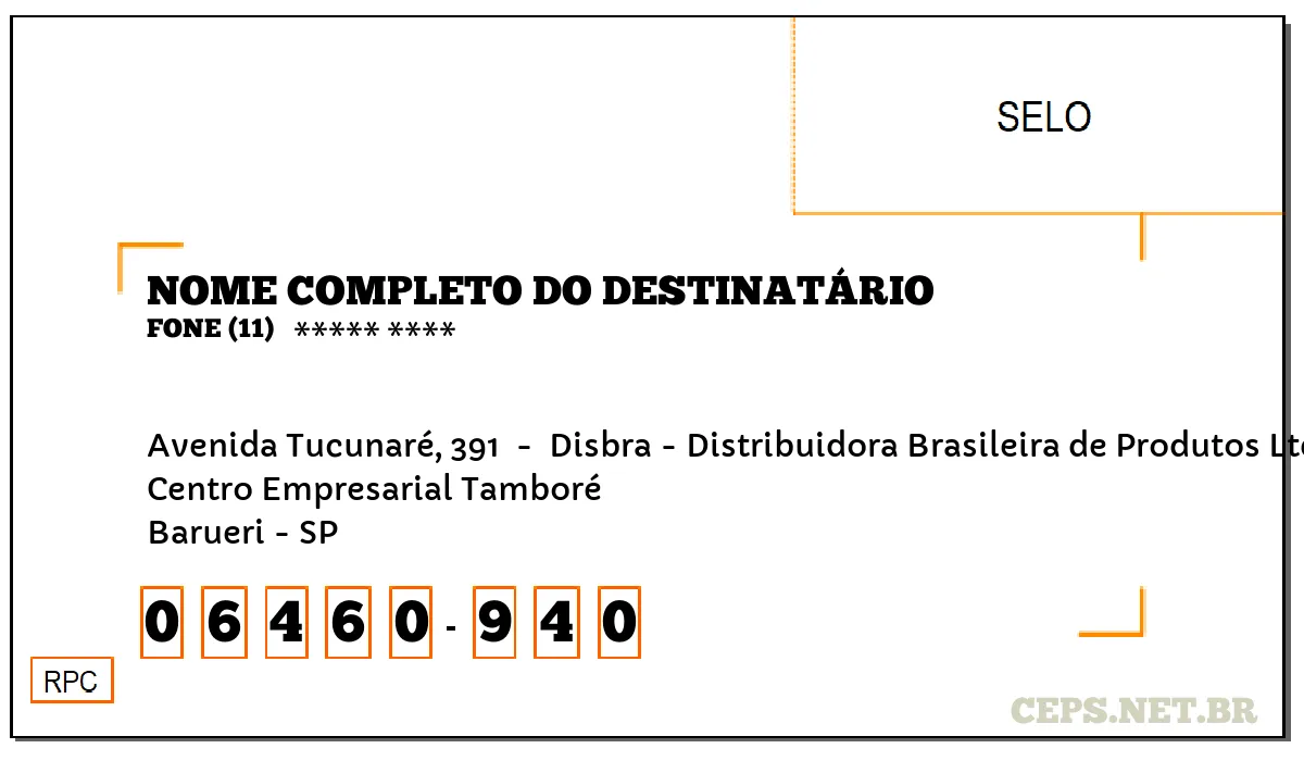 CEP BARUERI - SP, DDD 11, CEP 06460940, AVENIDA TUCUNARÉ, 391 , BAIRRO CENTRO EMPRESARIAL TAMBORÉ.