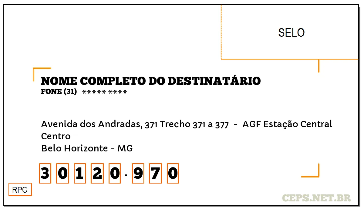 CEP BELO HORIZONTE - MG, DDD 31, CEP 30120970, AVENIDA DOS ANDRADAS, 371 TRECHO 371 A 377 , BAIRRO CENTRO.