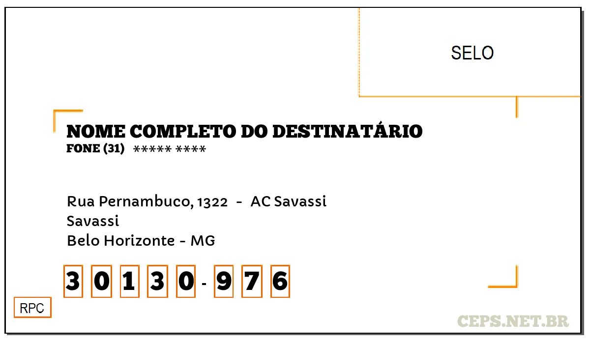 CEP BELO HORIZONTE - MG, DDD 31, CEP 30130976, RUA PERNAMBUCO, 1322 , BAIRRO SAVASSI.