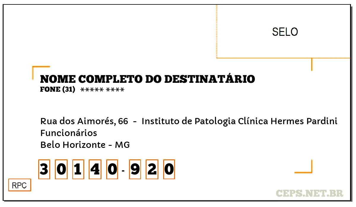 CEP BELO HORIZONTE - MG, DDD 31, CEP 30140920, RUA DOS AIMORÉS, 66 , BAIRRO FUNCIONÁRIOS.