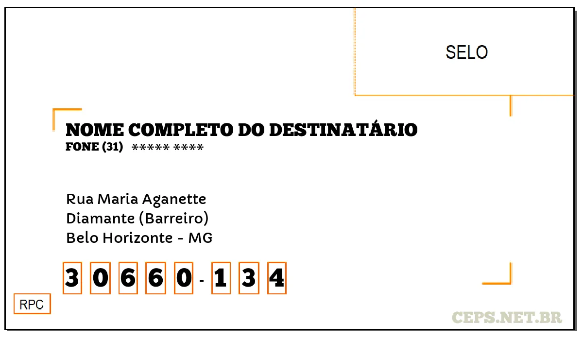 CEP BELO HORIZONTE - MG, DDD 31, CEP 30660134, RUA MARIA AGANETTE, BAIRRO DIAMANTE (BARREIRO).