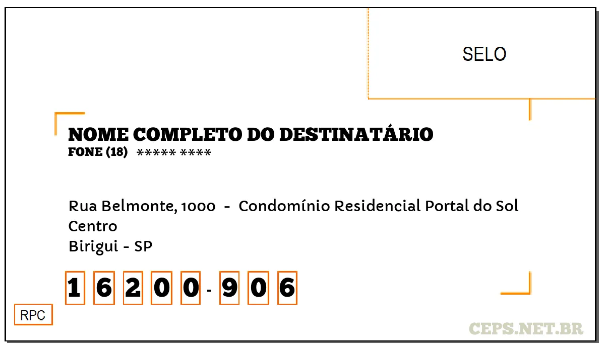 CEP BIRIGUI - SP, DDD 18, CEP 16200906, RUA BELMONTE, 1000 , BAIRRO CENTRO.