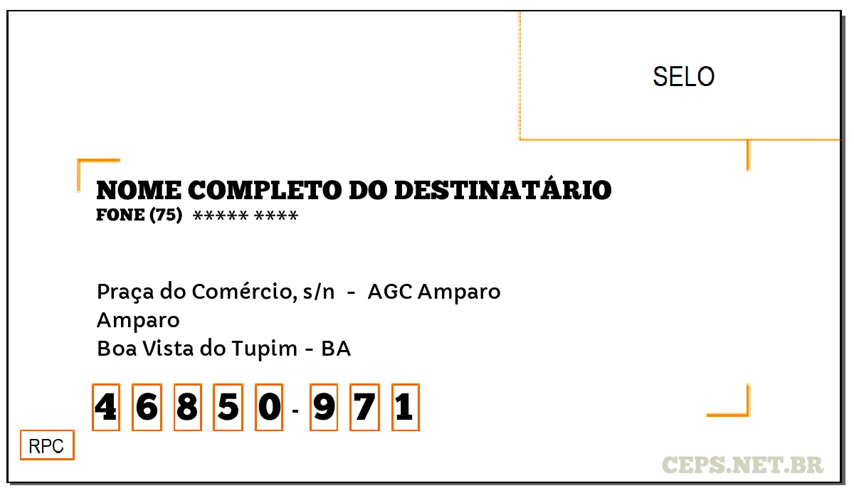 CEP BOA VISTA DO TUPIM - BA, DDD 75, CEP 46850971, PRAÇA DO COMÉRCIO, S/N , BAIRRO AMPARO.