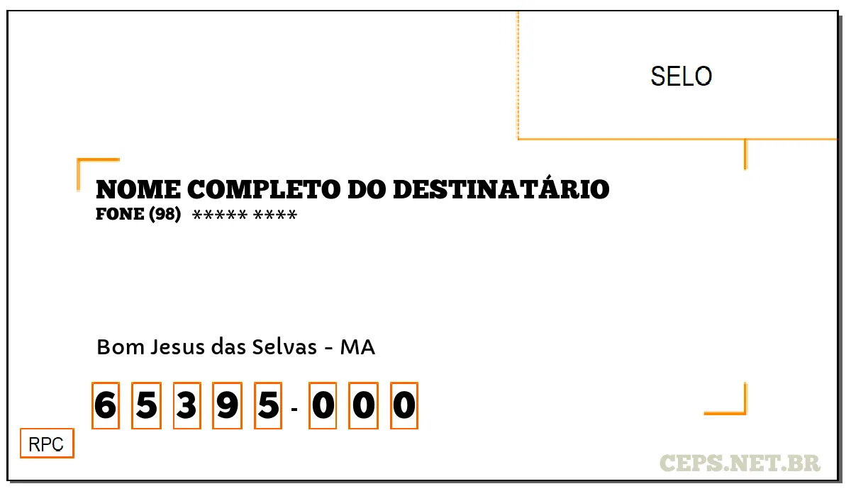 CEP BOM JESUS DAS SELVAS - MA, DDD 98, CEP 65395000, , BAIRRO .