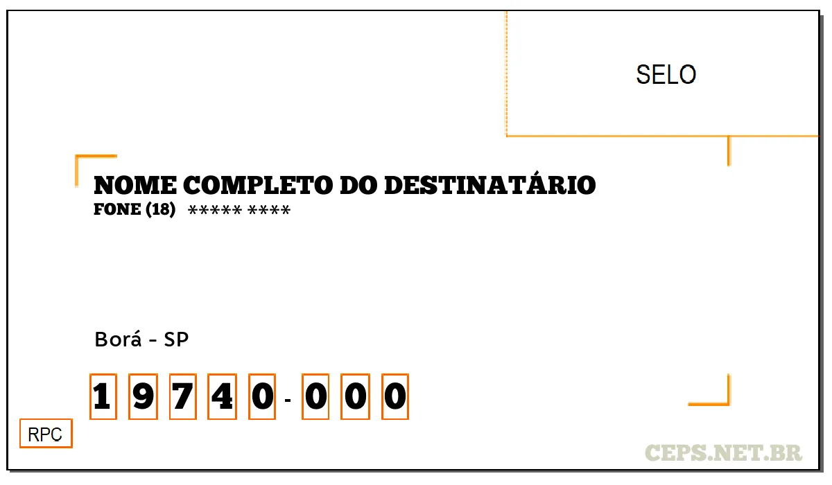 CEP BORÁ - SP, DDD 18, CEP 19740000, , BAIRRO .