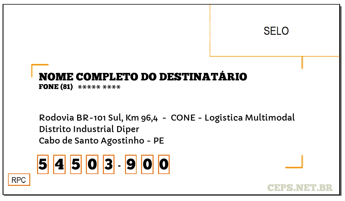 CEP CABO DE SANTO AGOSTINHO - PE, DDD 81, CEP 54503900, RODOVIA BR-101 SUL, KM 96,4 , BAIRRO DISTRITO INDUSTRIAL DIPER.