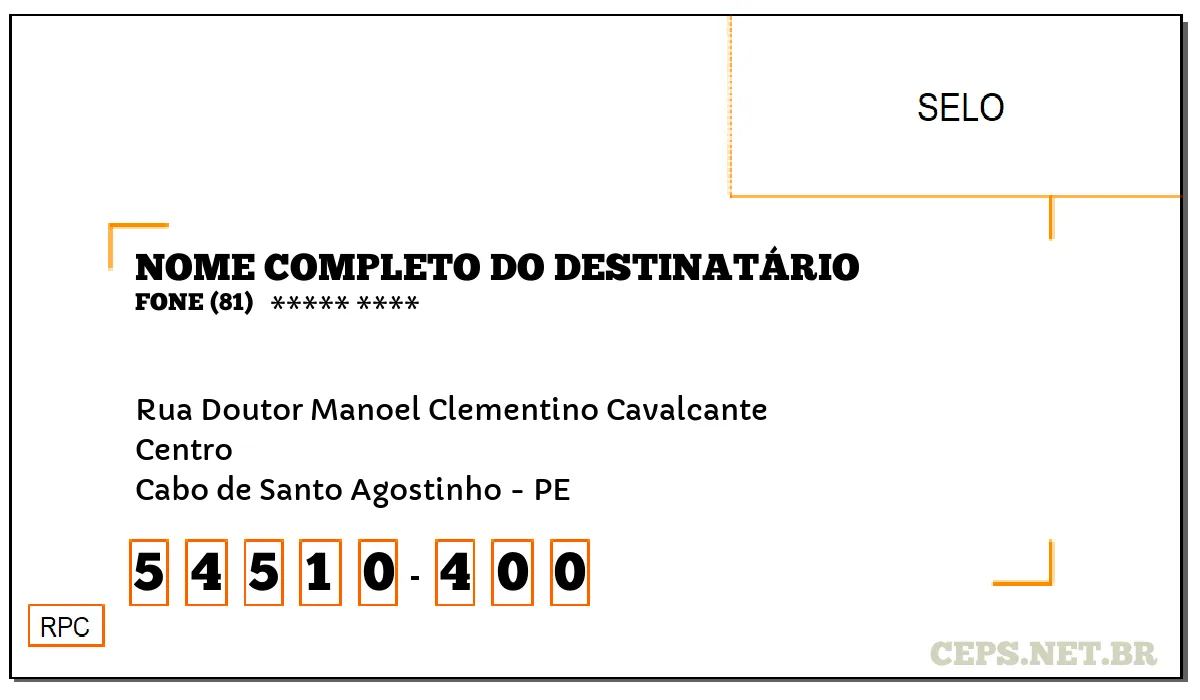 CEP CABO DE SANTO AGOSTINHO - PE, DDD 81, CEP 54510400, RUA DOUTOR MANOEL CLEMENTINO CAVALCANTE, BAIRRO CENTRO.