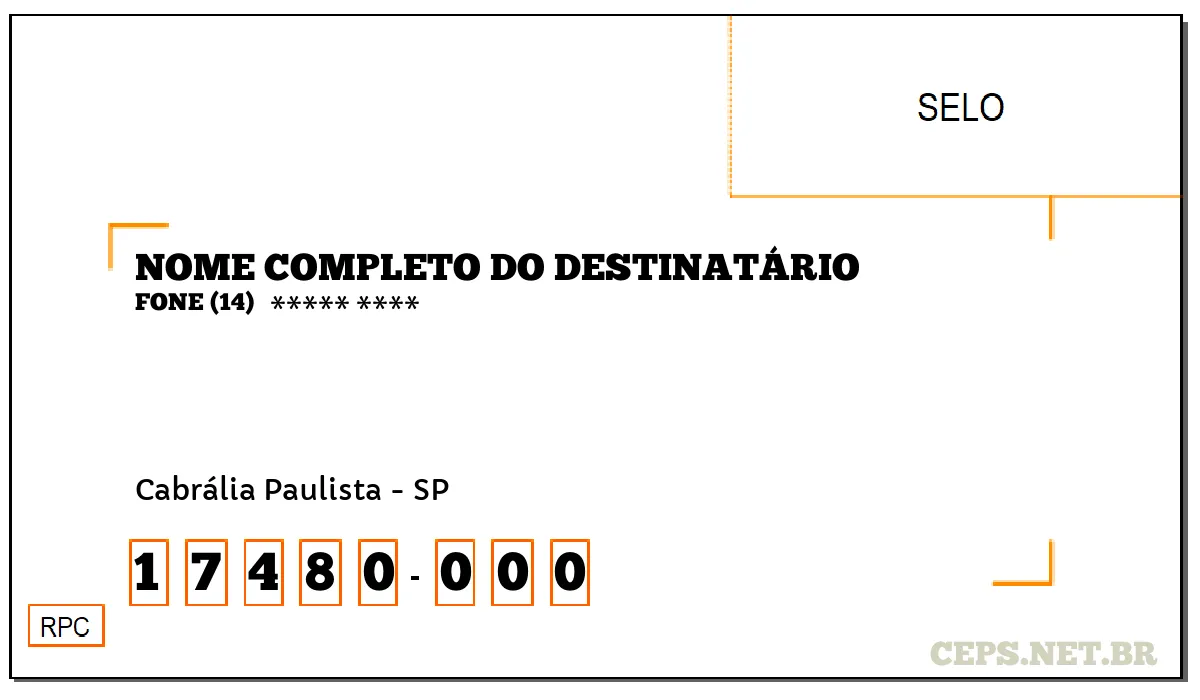 CEP CABRÁLIA PAULISTA - SP, DDD 14, CEP 17480000, , BAIRRO .