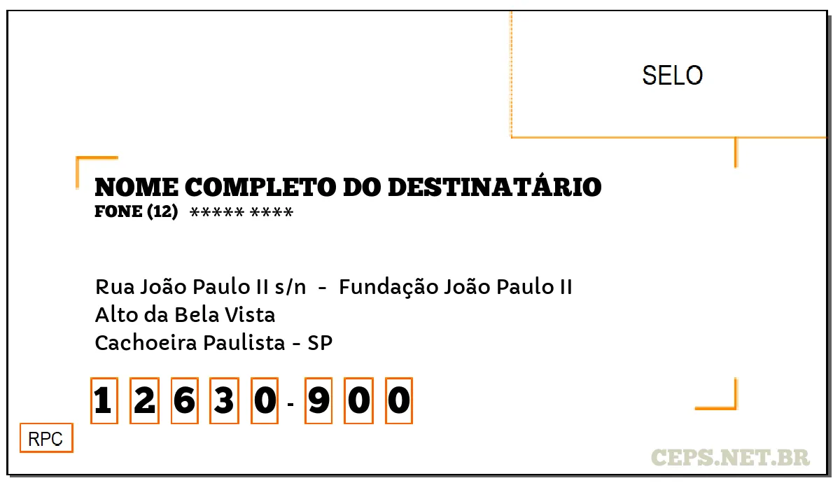 CEP CACHOEIRA PAULISTA - SP, DDD 12, CEP 12630900, RUA JOÃO PAULO II S/N , BAIRRO ALTO DA BELA VISTA.