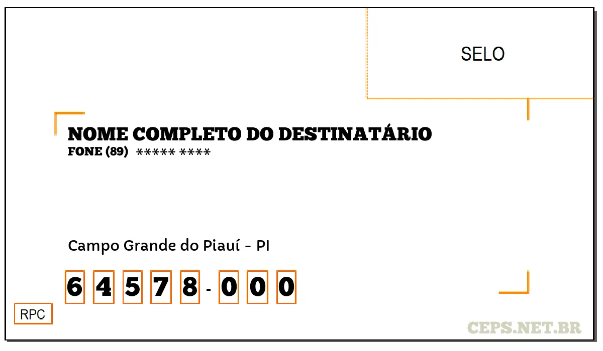 CEP CAMPO GRANDE DO PIAUÍ - PI, DDD 89, CEP 64578000, , BAIRRO .