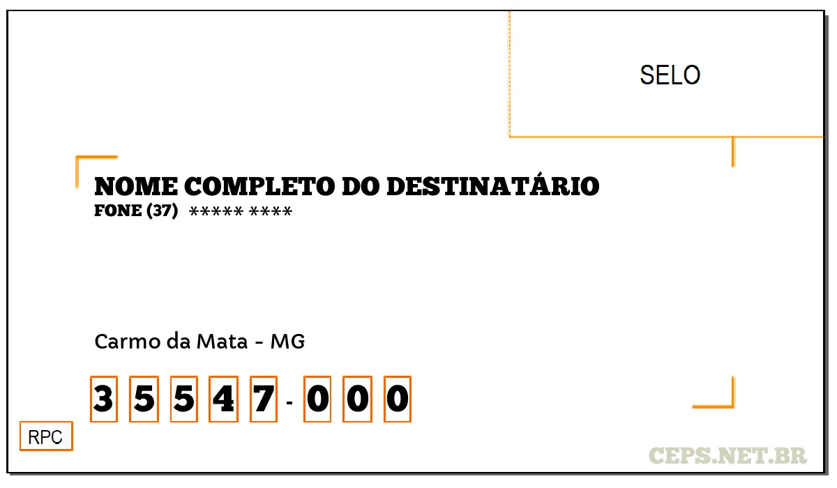 CEP CARMO DA MATA - MG, DDD 37, CEP 35547000, , BAIRRO .