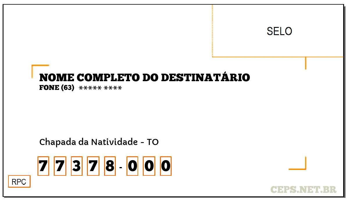 CEP CHAPADA DA NATIVIDADE - TO, DDD 63, CEP 77378000, , BAIRRO .