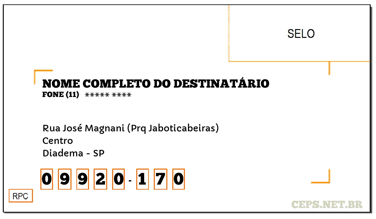 CEP DIADEMA - SP, DDD 11, CEP 09920170, RUA JOSÉ MAGNANI (PRQ JABOTICABEIRAS), BAIRRO CENTRO.