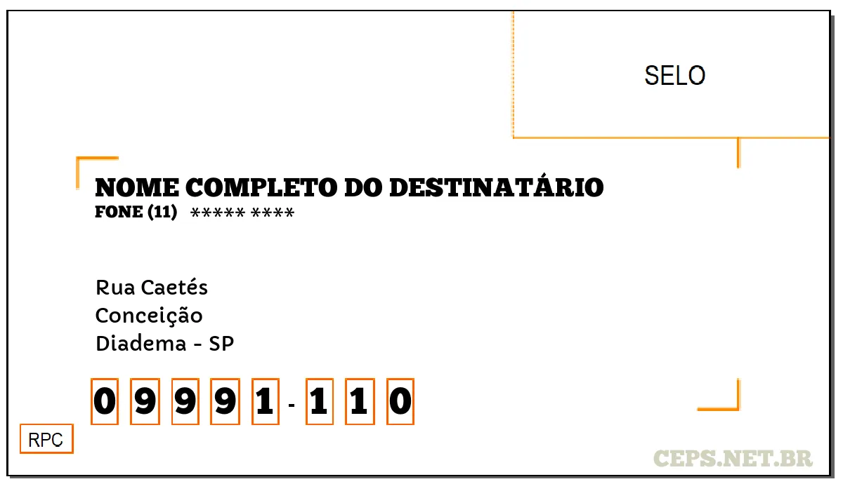 CEP DIADEMA - SP, DDD 11, CEP 09991110, RUA CAETÉS, BAIRRO CONCEIÇÃO.