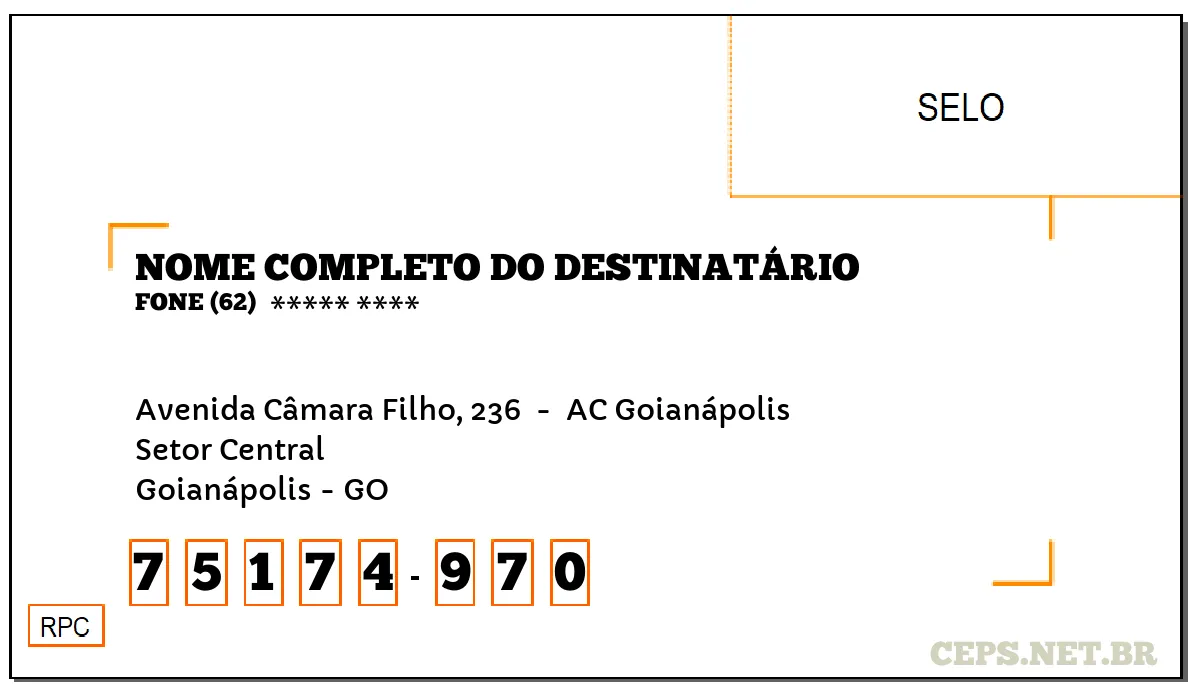 CEP GOIANÁPOLIS - GO, DDD 62, CEP 75174970, AVENIDA CÂMARA FILHO, 236 , BAIRRO SETOR CENTRAL.