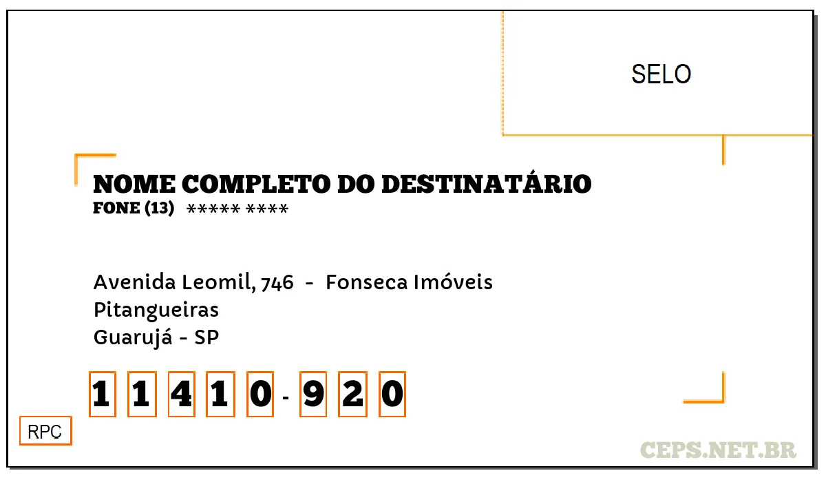 CEP GUARUJÁ - SP, DDD 13, CEP 11410920, AVENIDA LEOMIL, 746 , BAIRRO PITANGUEIRAS.