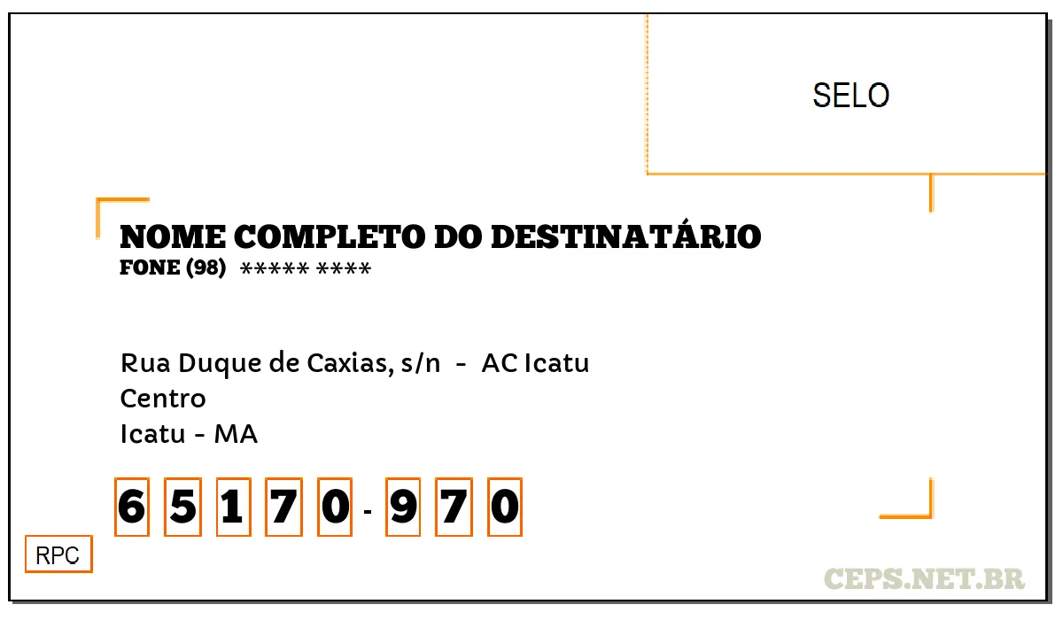 CEP ICATU - MA, DDD 98, CEP 65170970, RUA DUQUE DE CAXIAS, S/N , BAIRRO CENTRO.