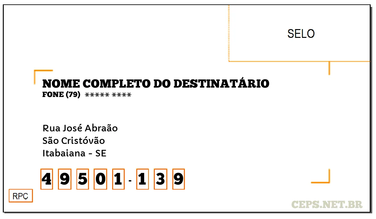 CEP ITABAIANA - SE, DDD 79, CEP 49501139, RUA JOSÉ ABRAÃO, BAIRRO SÃO CRISTÓVÃO.