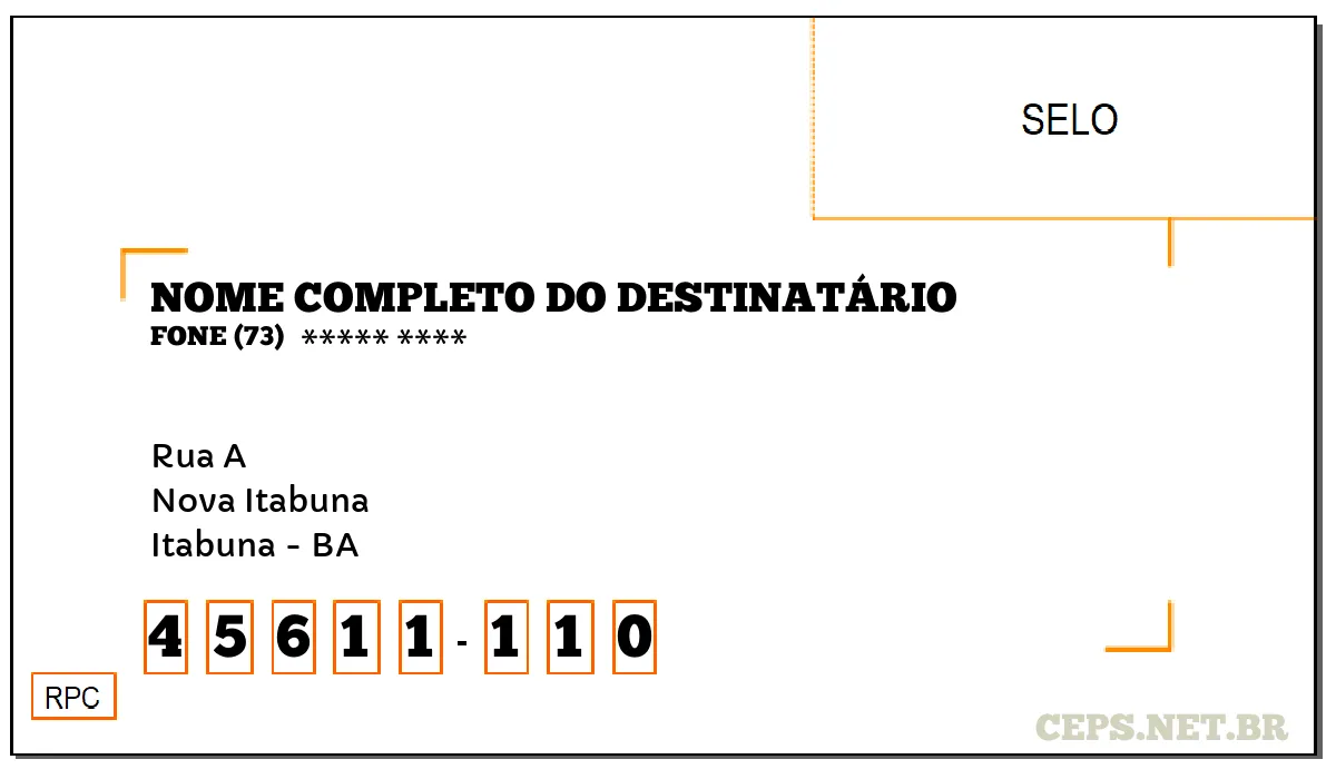 CEP ITABUNA - BA, DDD 73, CEP 45611110, RUA A, BAIRRO NOVA ITABUNA.