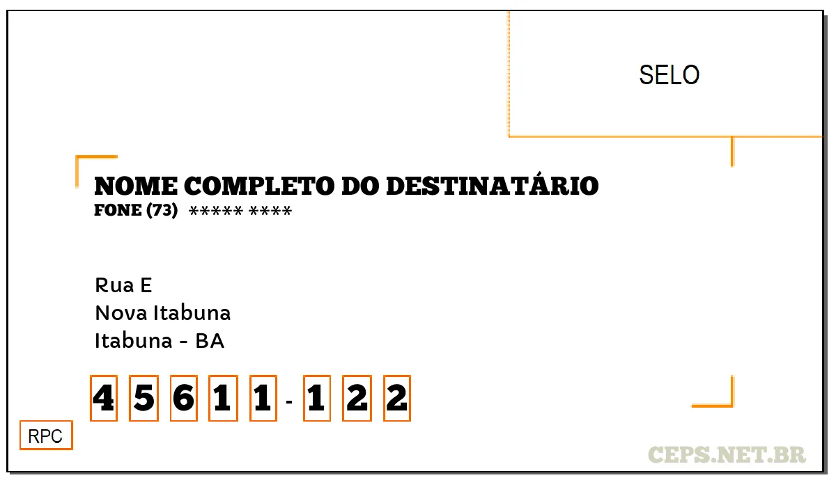 CEP ITABUNA - BA, DDD 73, CEP 45611122, RUA E, BAIRRO NOVA ITABUNA.