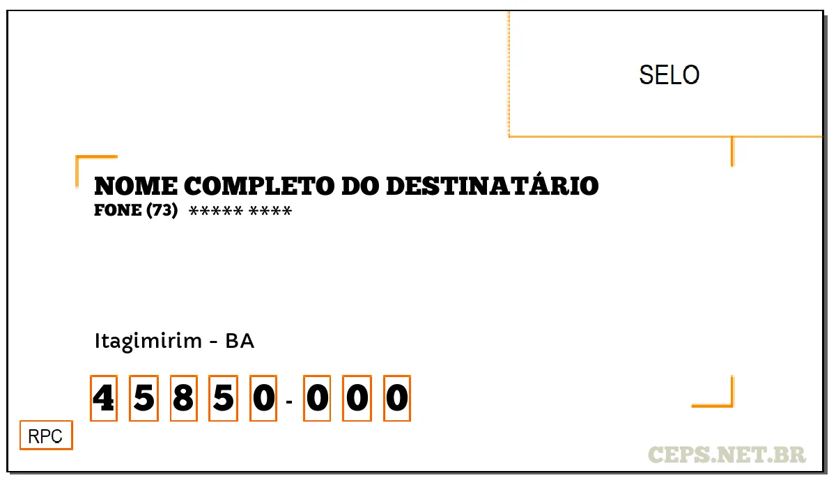 CEP ITAGIMIRIM - BA, DDD 73, CEP 45850000, , BAIRRO .