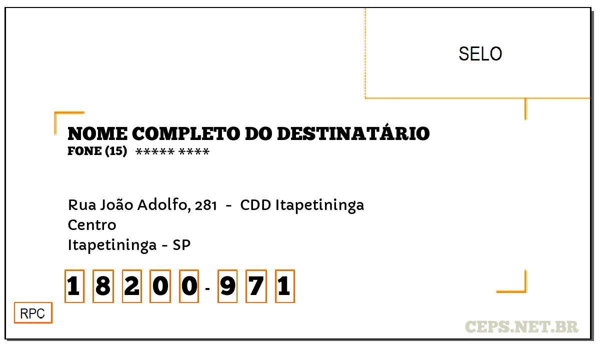 CEP ITAPETININGA - SP, DDD 15, CEP 18200971, RUA JOÃO ADOLFO, 281 , BAIRRO CENTRO.