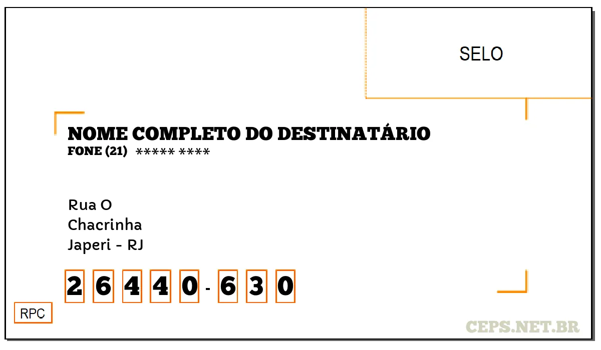 CEP JAPERI - RJ, DDD 21, CEP 26440630, RUA O, BAIRRO CHACRINHA.