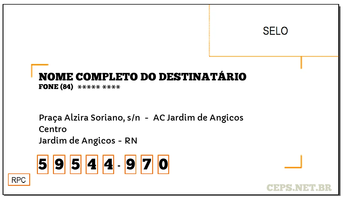 CEP JARDIM DE ANGICOS - RN, DDD 84, CEP 59544970, PRAÇA ALZIRA SORIANO, S/N , BAIRRO CENTRO.