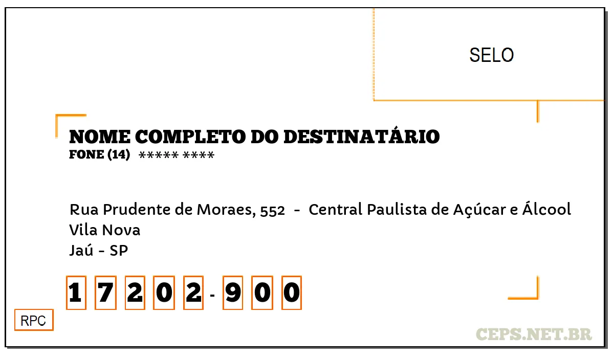 CEP JAÚ - SP, DDD 14, CEP 17202900, RUA PRUDENTE DE MORAES, 552 , BAIRRO VILA NOVA.