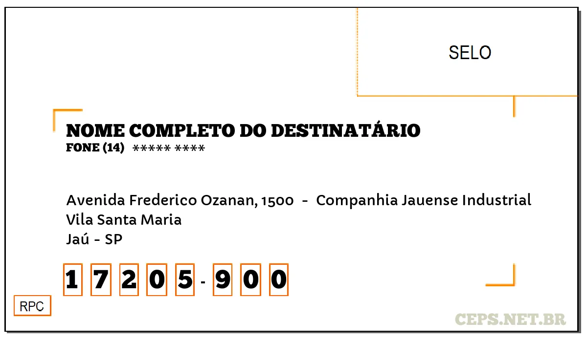 CEP JAÚ - SP, DDD 14, CEP 17205900, AVENIDA FREDERICO OZANAN, 1500 , BAIRRO VILA SANTA MARIA.