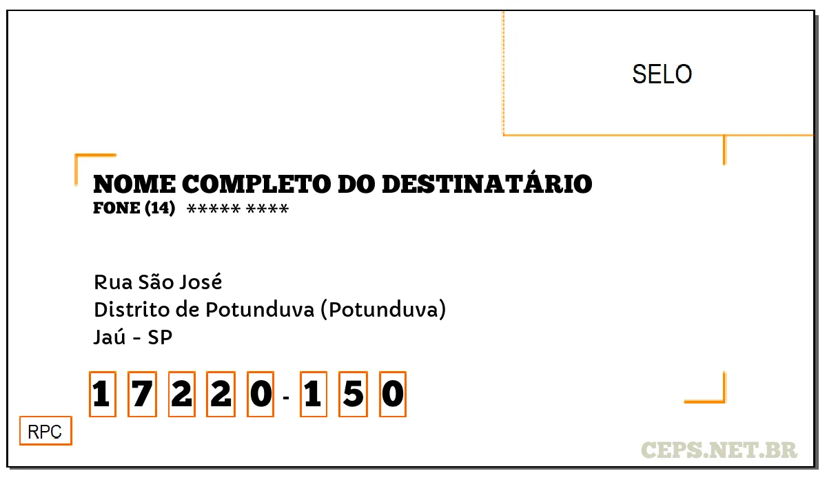 CEP JAÚ - SP, DDD 14, CEP 17220150, RUA SÃO JOSÉ, BAIRRO DISTRITO DE POTUNDUVA (POTUNDUVA).