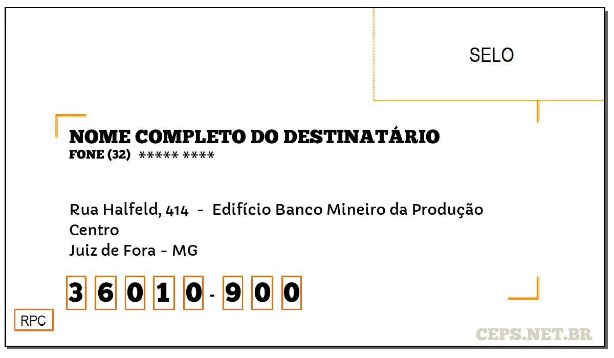 CEP JUIZ DE FORA - MG, DDD 32, CEP 36010900, RUA HALFELD, 414 , BAIRRO CENTRO.