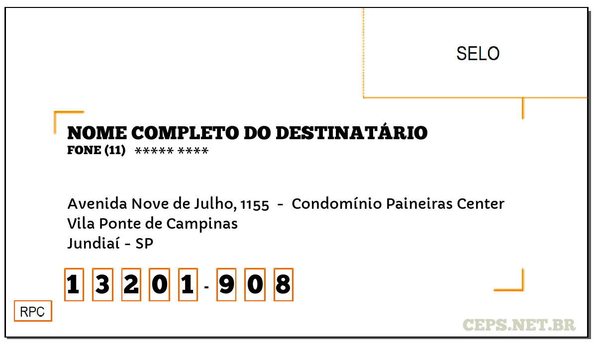 CEP JUNDIAÍ - SP, DDD 11, CEP 13201908, AVENIDA NOVE DE JULHO, 1155 , BAIRRO VILA PONTE DE CAMPINAS.