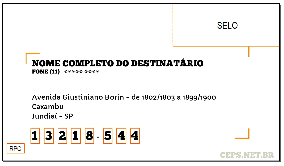 CEP JUNDIAÍ - SP, DDD 11, CEP 13218544, AVENIDA GIUSTINIANO BORIN - DE 1802/1803 A 1899/1900, BAIRRO CAXAMBU.