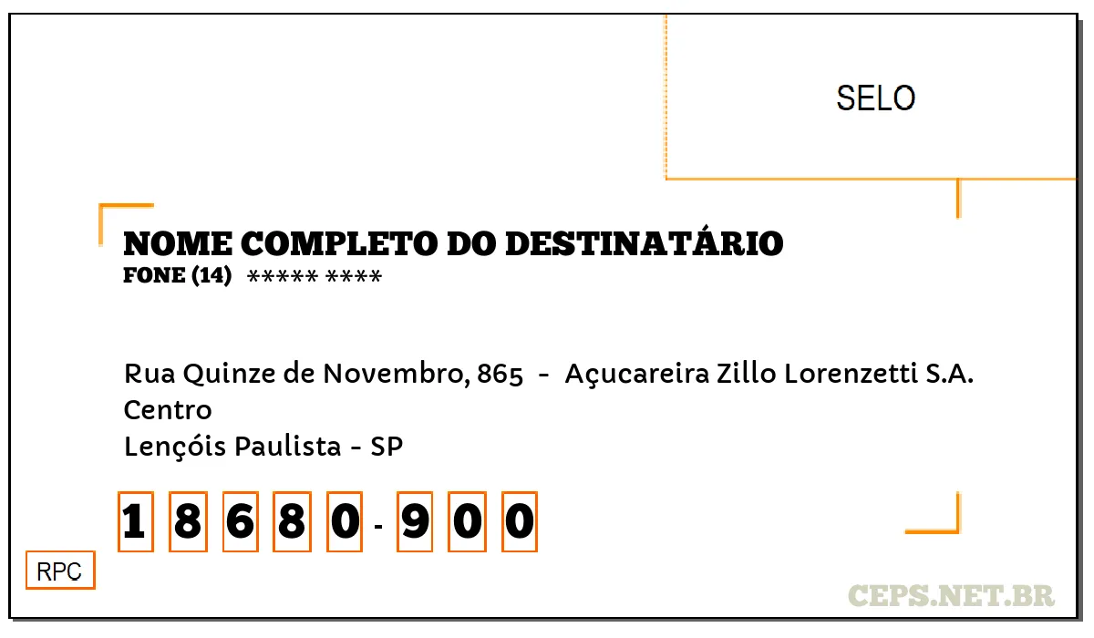 CEP LENÇÓIS PAULISTA - SP, DDD 14, CEP 18680900, RUA QUINZE DE NOVEMBRO, 865 , BAIRRO CENTRO.