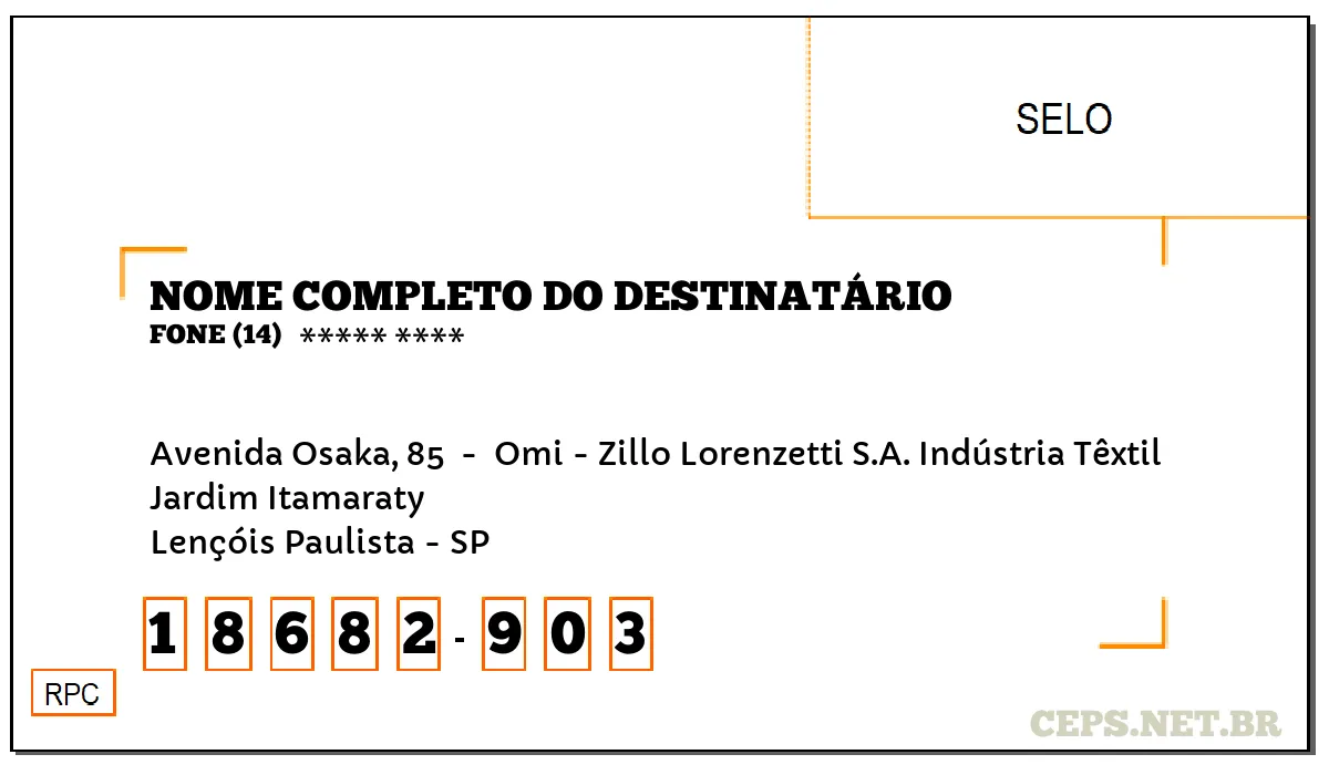 CEP LENÇÓIS PAULISTA - SP, DDD 14, CEP 18682903, AVENIDA OSAKA, 85 , BAIRRO JARDIM ITAMARATY.