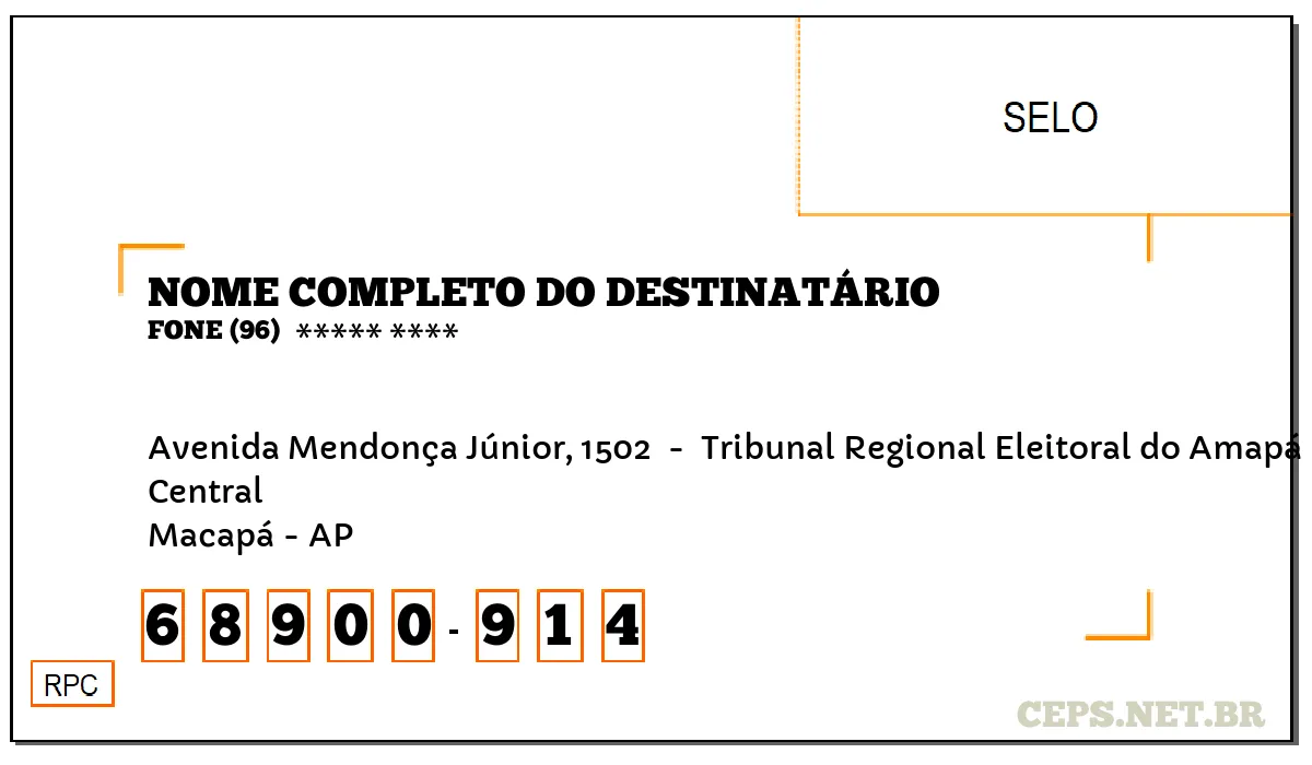 CEP MACAPÁ - AP, DDD 96, CEP 68900914, AVENIDA MENDONÇA JÚNIOR, 1502 , BAIRRO CENTRAL.