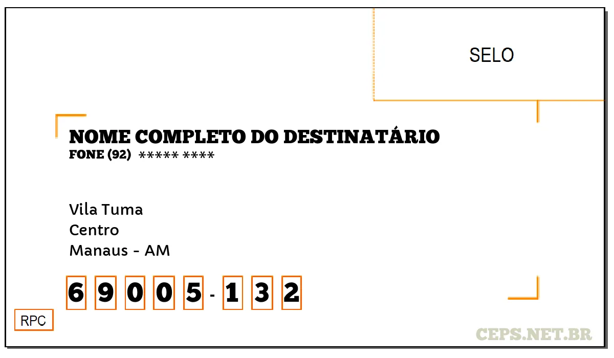 CEP MANAUS - AM, DDD 92, CEP 69005132, VILA TUMA, BAIRRO CENTRO.